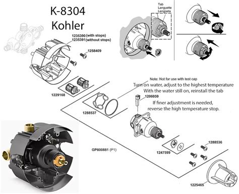 bottom outlet  kohler   ks na rite temp pressure balanced valve  diverter terry