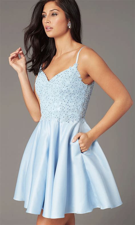Short A Line Homecoming Dress In Pale Blue Promgirl
