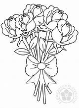 Bouquet Roses Flower Drawing Coloring Rose Drawings Flowers Pages Outline Templates Mothers sketch template