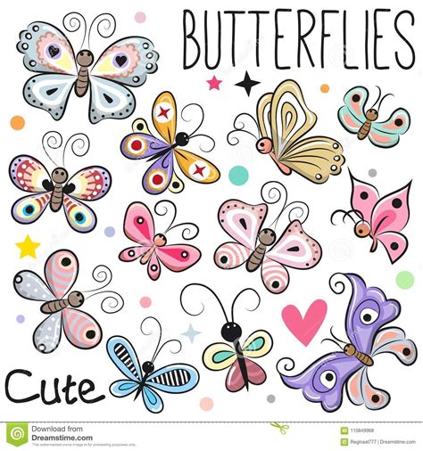 set  cute cartoon butterflies butterfly drawing cartoon butterfly