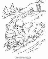 Coloring Sledding Winter Pages Print Kids Color sketch template