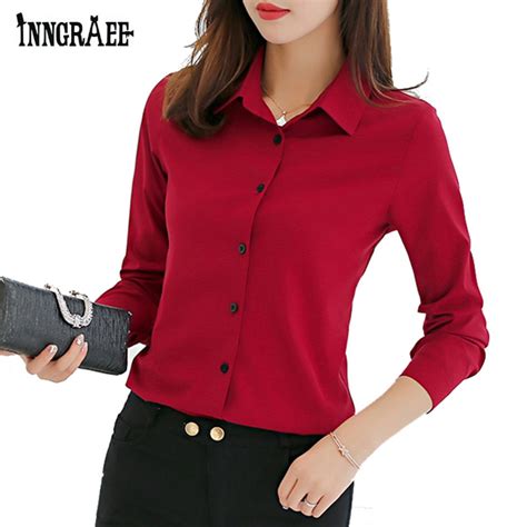 Inngraee 2017 Women Chiffon Blouse Wine Red Office Shirt Female Work