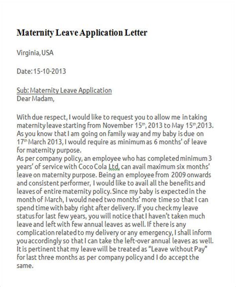 letter  request maternity leave