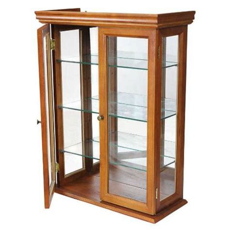 Country Style Hardwood Wall Curio Cabinet 3 Tempered Glass Display