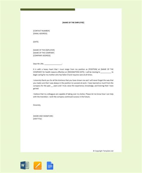sample resignation letter  family reasons  pages word