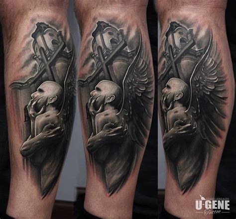 Spectacular Detailed Demonic Angel Tattoo On Leg With
