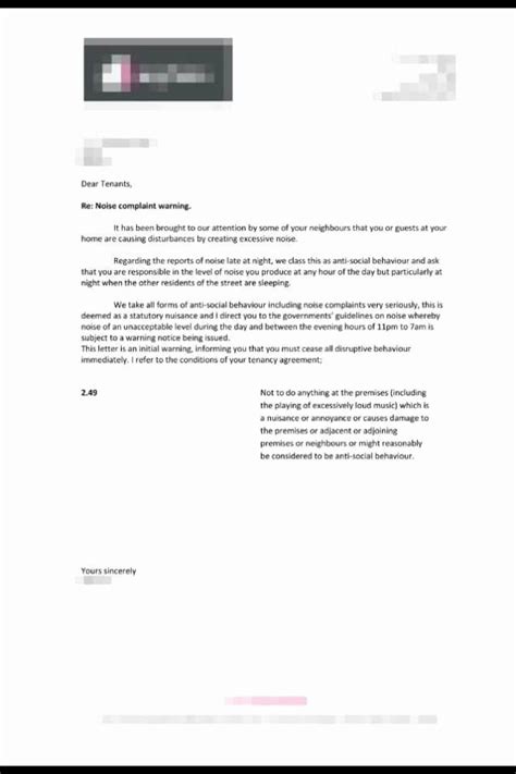 apartment noise complaint letter sample business template
