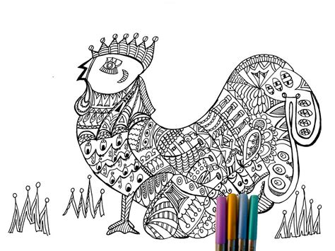 adult coloring page rooster
