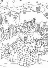 Santa Coloring Claus Pages Christmas Chimney House Presents Down Printable Entering Via Fireplace Color Print Come Drawing Merry Getcolorings Categories sketch template