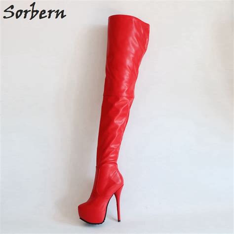 Sorbern Fashion Red Thigh High Boots Women High Heels Platform Shoes