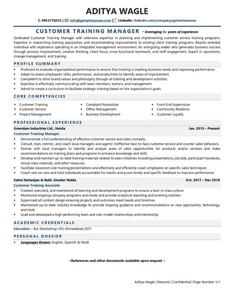 customer training manager resume examples template  job winning