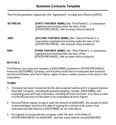 business contract template      sample templates