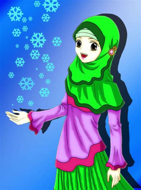 kartun muslimah imut membawa bunga anak cemerlang