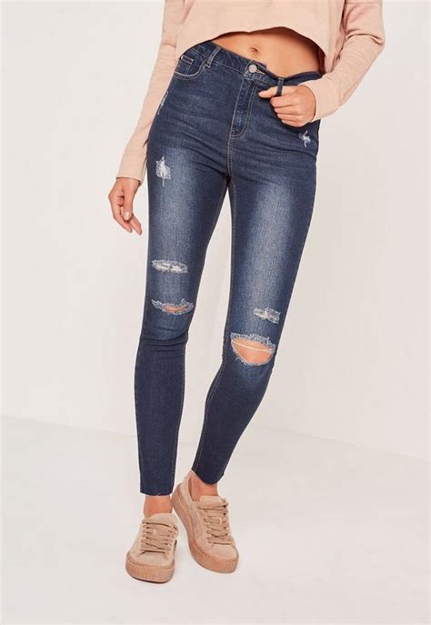 sinner high waisted authentic ripped skinny jeans blue missguided