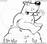 Boulder Sitting Friendly Bear Waving Clipart Cartoon Cory Thoman Outlined Coloring Vector 2021 sketch template