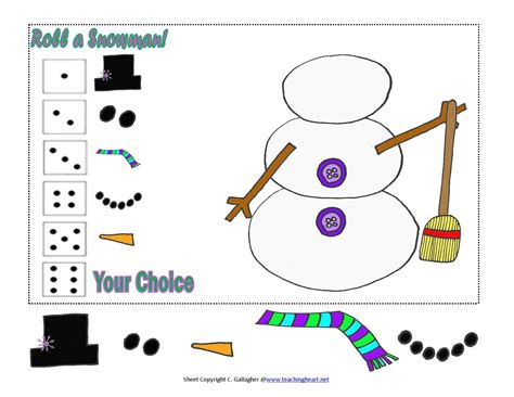 roll  snowman game classroom freebies
