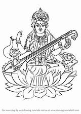 Saraswati Lakshmi Mata Hinduism Maa Devi Saraswathi Hindu Drawingtutorials101 Coloriage Inde sketch template