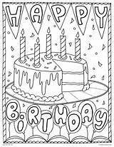 Coloring Birthday Pages Happy Card Printable Color Kids Adults Abstract Party Cake Geometric Worksheets sketch template