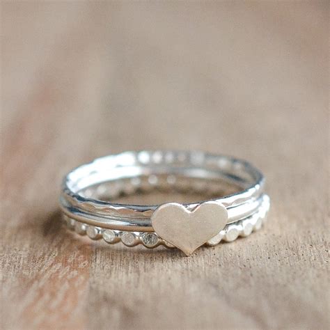 sterling silver heart stacking ring set set of 3 sterling silver