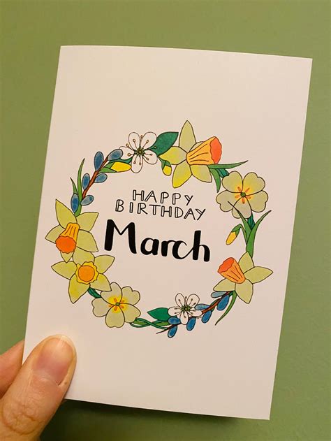 march birthday flower wreath card daffodils gift  mum etsy