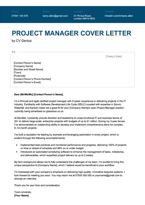 project manager cover letter    write