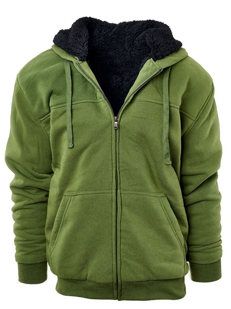 fresh groove heavyweight sherpa lined full zip mens fleece hoodie military greenxl