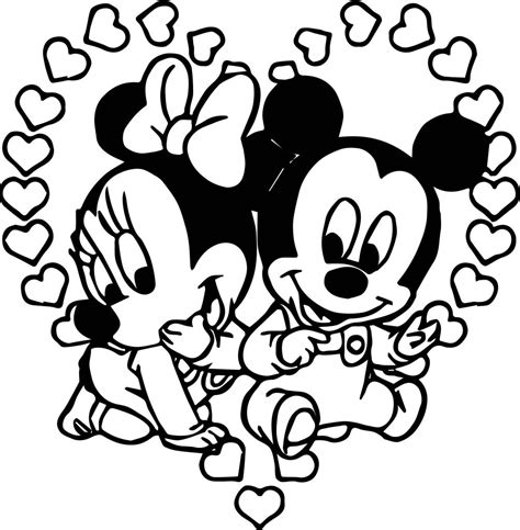baby mickey  minnie heart coloring page wecoloringpagecom
