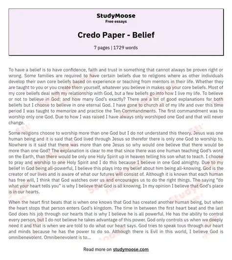 credo paper belief  essay sample