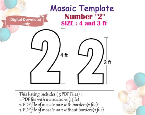 mosaic number  mosaic template   balloon mosaic etsy hong kong