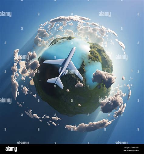 airplane flying   earth stock photo alamy