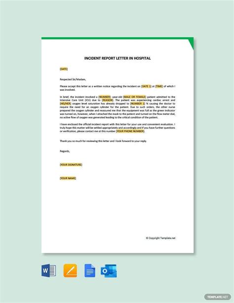 incident report letter  hospital  google docs word pages outlook