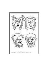 Masks Greek Ancient Mask Theatre Coloring Template Drama Pages Greece Tragedy Templates Theater Comedy Roman Village Activity Colouring Teaching sketch template