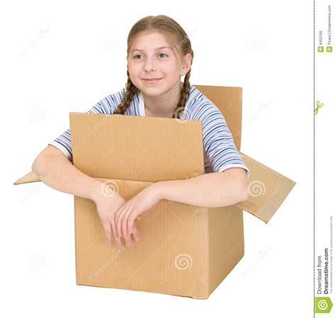 kawaii girl in the cardboard box stock image image of