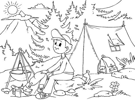 boy camping coloring page  printable coloring pages  kids