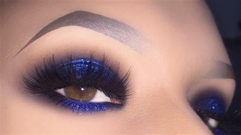 sexy blue smokey for brown eyes glitter halo makeup tutorial using