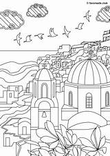 Santorini Sights Favoreads Colouring sketch template