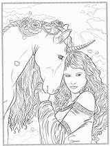 Coloring Pages Adult Fantasy Fairy Unicorn Gothic Books Grown Ups Printable Dark Print Selina sketch template