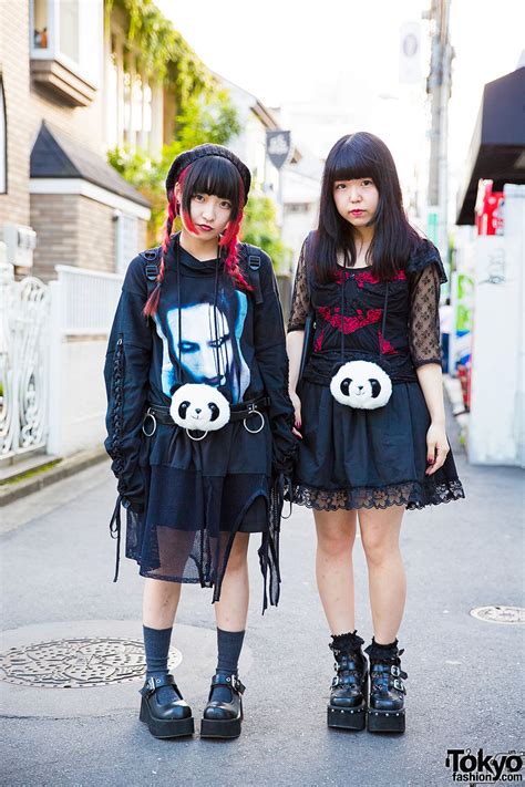 harajuku girls in all black w panda pouches marilyn