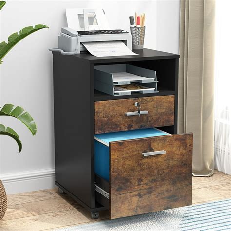 tribesigns  drawer mobile file cabinet  lock wood rustic filing cabinet  letter size