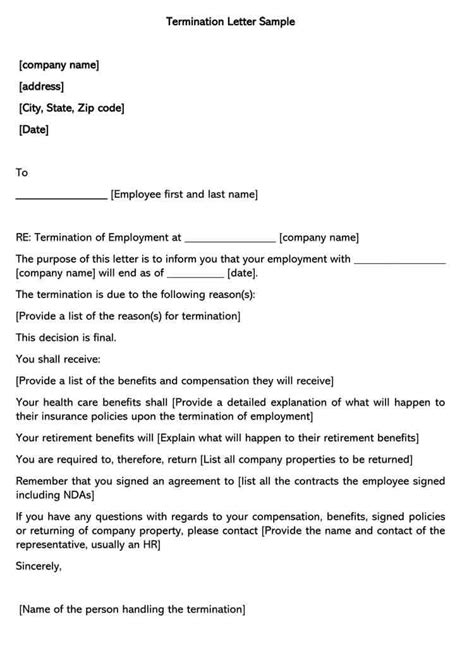 employee termination letter sample letters examples