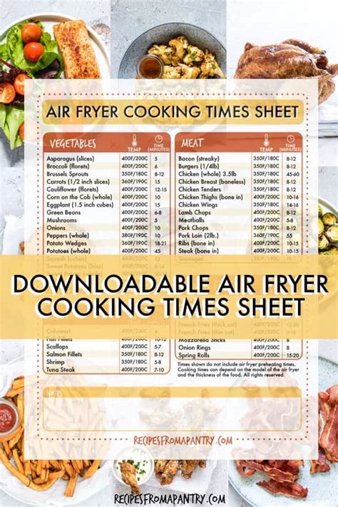 air fryer cooking times cheat sheet recipes   pantry