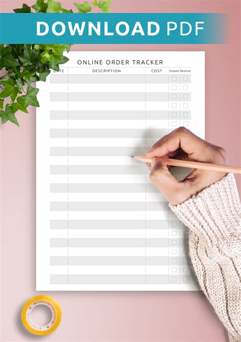 printable  order tracker template