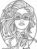 Coloring Pages Women Adults Adult Beautiful Colouring Masquerade Recolor Printable Drawing Masked Cosmetology Drawings People Blank Color Sheets Books Beauty sketch template