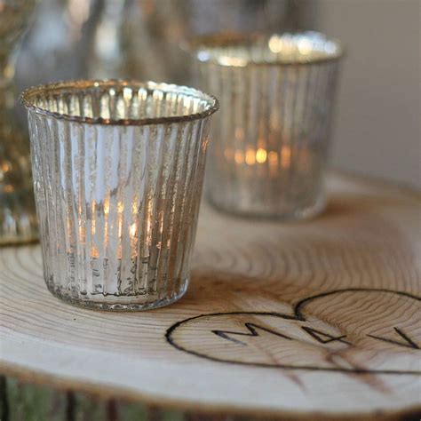 Ribbed Mercury Glass Tea Light Holder Glass Tea Light Holders Silver