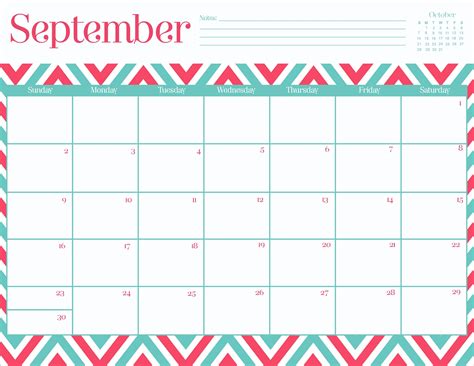 printable september calendar  printable calendar monthly