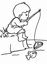 Fishing Boy Little Coloring Pages Silhouette sketch template