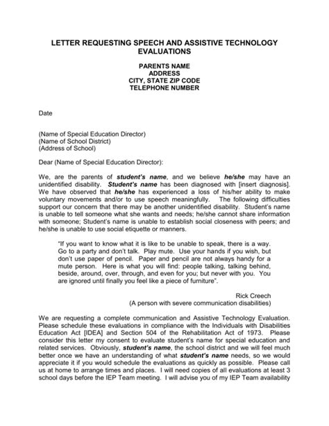 letter requesting speech   evaluations