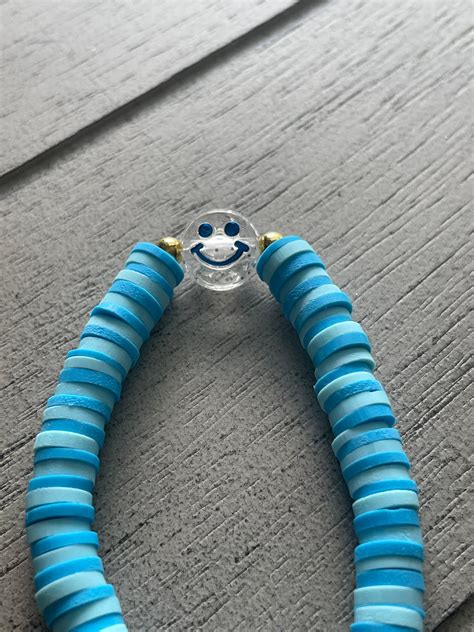 clay bead bracelet shades  blue  smiley face etsy