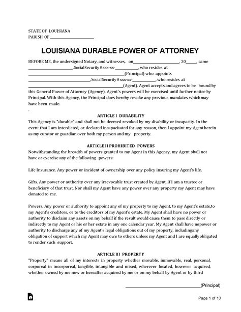 printable durable power  attorney form  louisiana printable