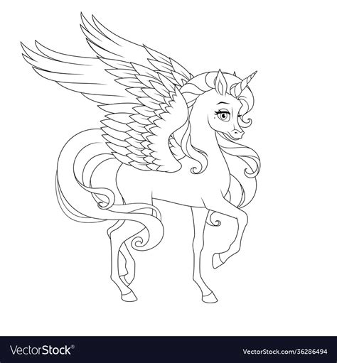 beautiful unicorn  wings coloring page vector image